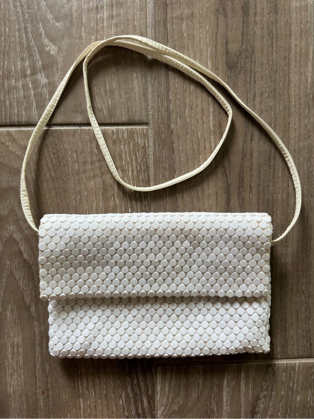 Vintage Le Reagle White Beaded Crossbody Bag with Slim Strap